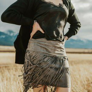 L&B Fringe Skirt Tumbleweed Faux Suede